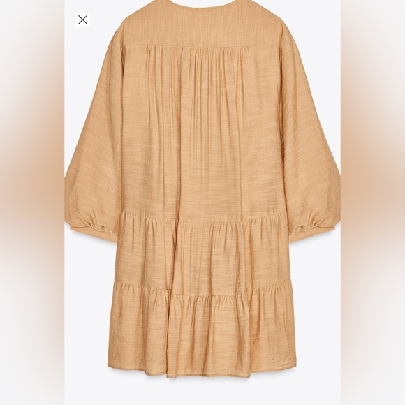 Zara Embroidered Bib Tassel Mini Dress in Tan Peach Size Large - Picture 5 of 16